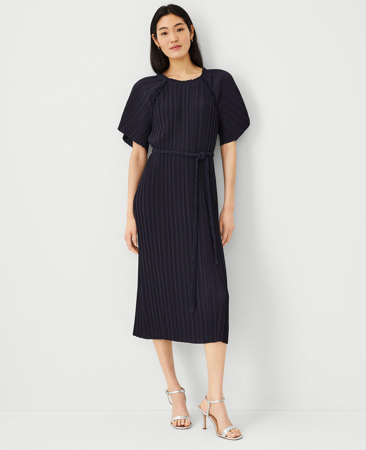 Ann Taylor Plisse Belted Midi Dress