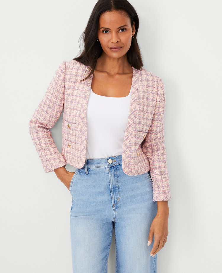 Ann Taylor Tweed Short V-Neck Jacket