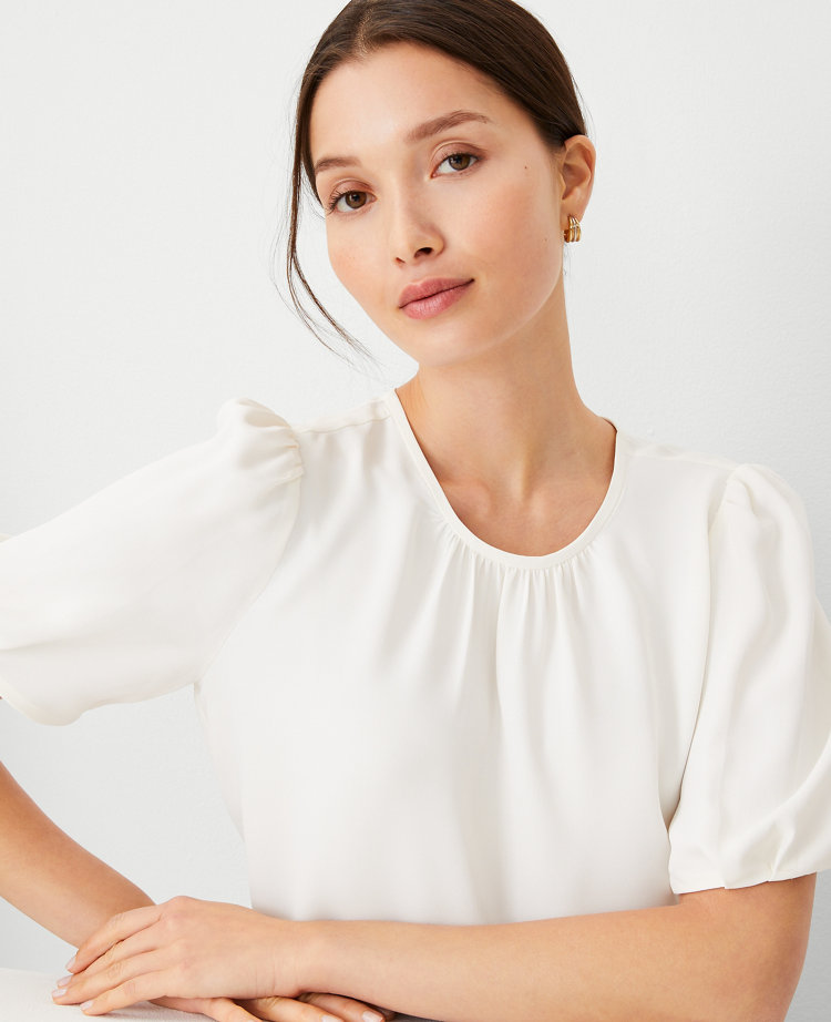 Ann Taylor Pleated Sleeve Top