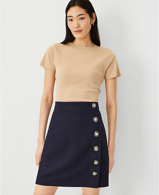 Tweed Button Wrap Skirt