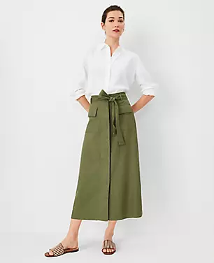 AT Weekend Linen Blend Cargo Midi Skirt carousel Product Image 1
