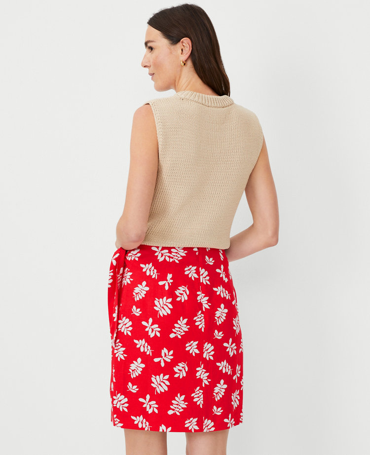 Ann Taylor Leafed Linen Blend Sarong Wrap Skirt Fiery Red Women's