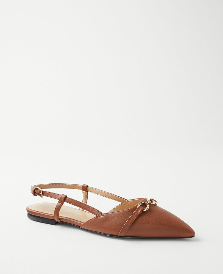 Leather Buckle Pointy Toe Slingback Flats