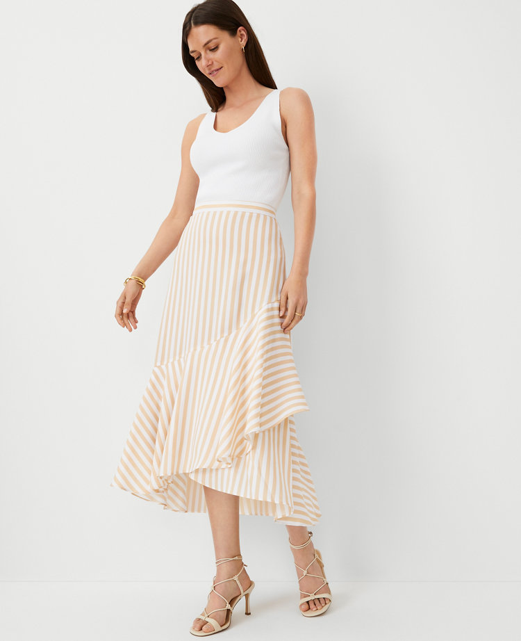 Ann Taylor Striped Flounce Midi Wrap Skirt Baguette Women's