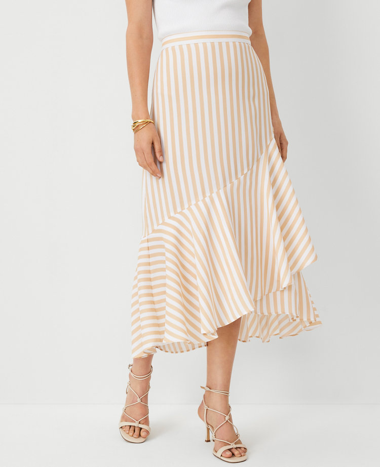 Striped Flounce Midi Wrap Skirt