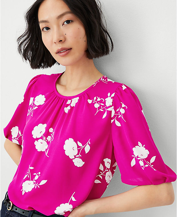 Floral Pleated Sleeve Top