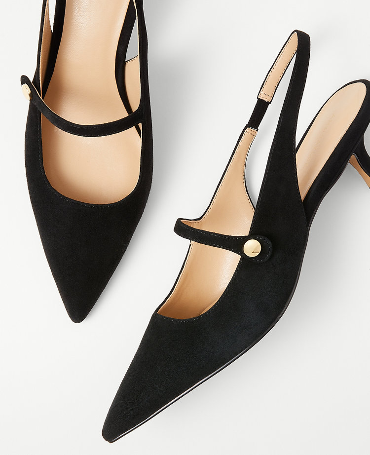 Leather Pointy Toe Kitten Heel Pumps