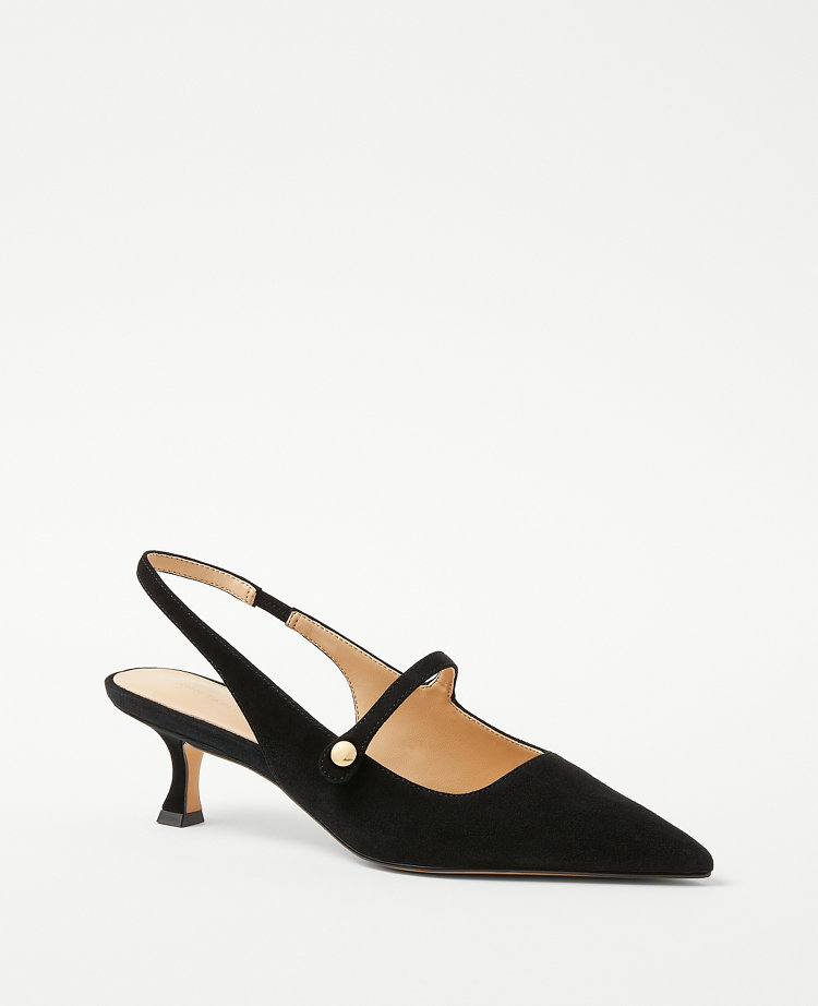 Kitten Heel Slingback in Black Suede