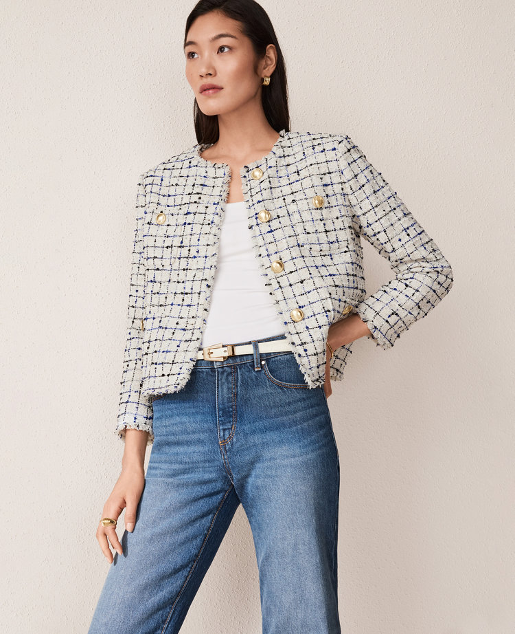 Ann Taylor The Short Patch Pocket Jacket Confetti Fringe Tweed