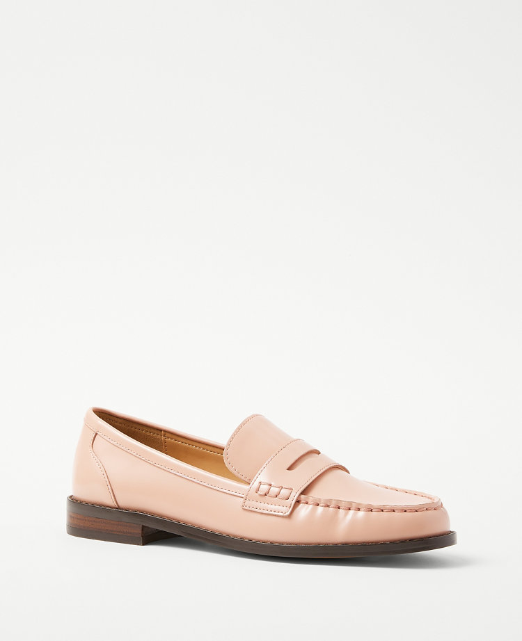 Ann Taylor AT Weekend Leather Penny Loafers Pink Dune Women's