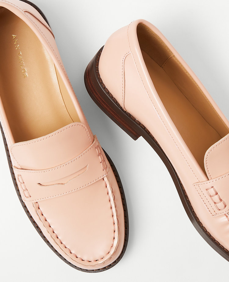 Ann Taylor AT Weekend Leather Penny Loafers Pink Dune Women's