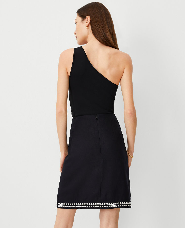 Embroidered Linen Blend A-Line Skirt