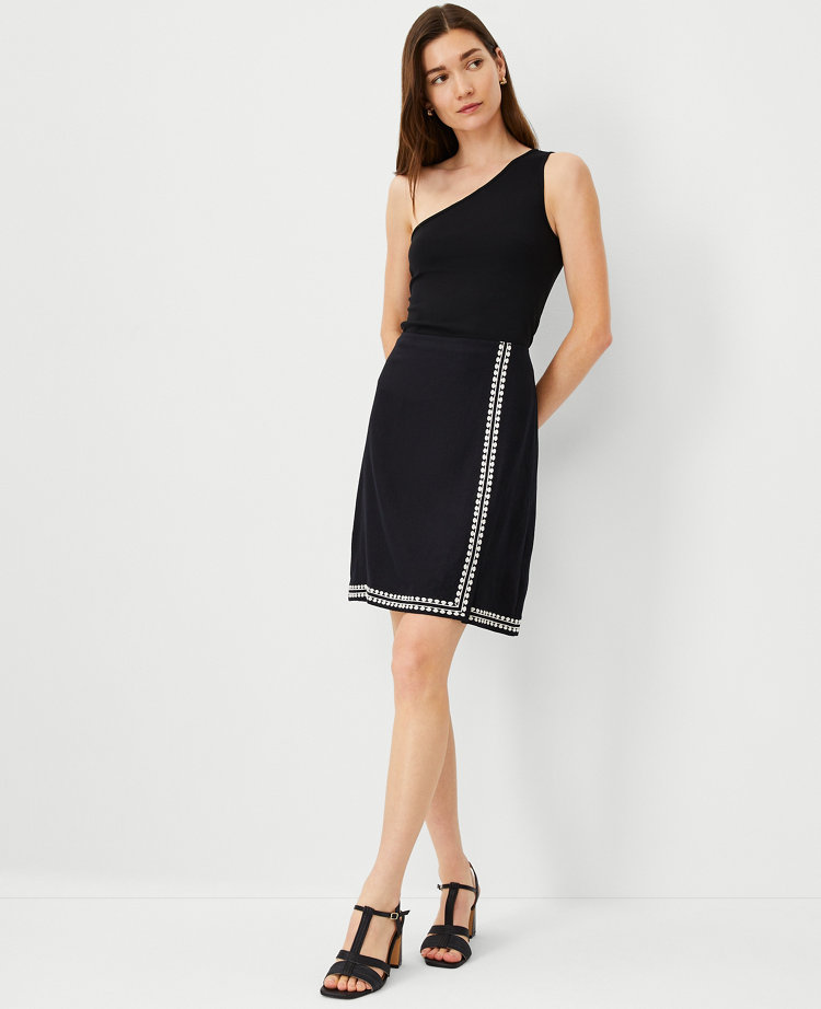 Embroidered Linen Blend A-Line Skirt