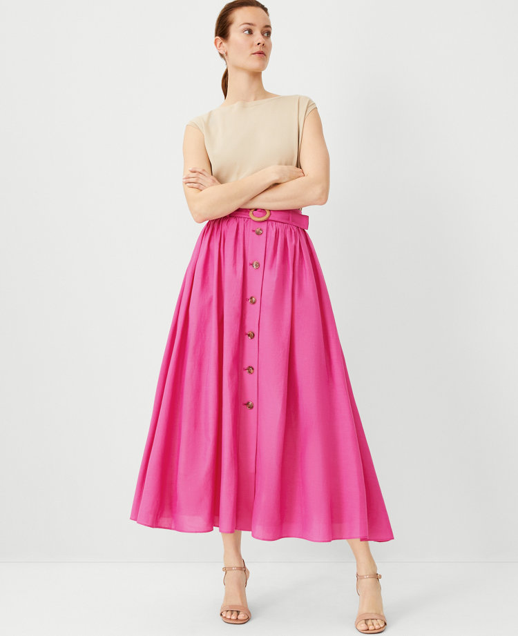 Ann Taylor Belted Button Pocket Maxi Skirt Bold Pink Women's