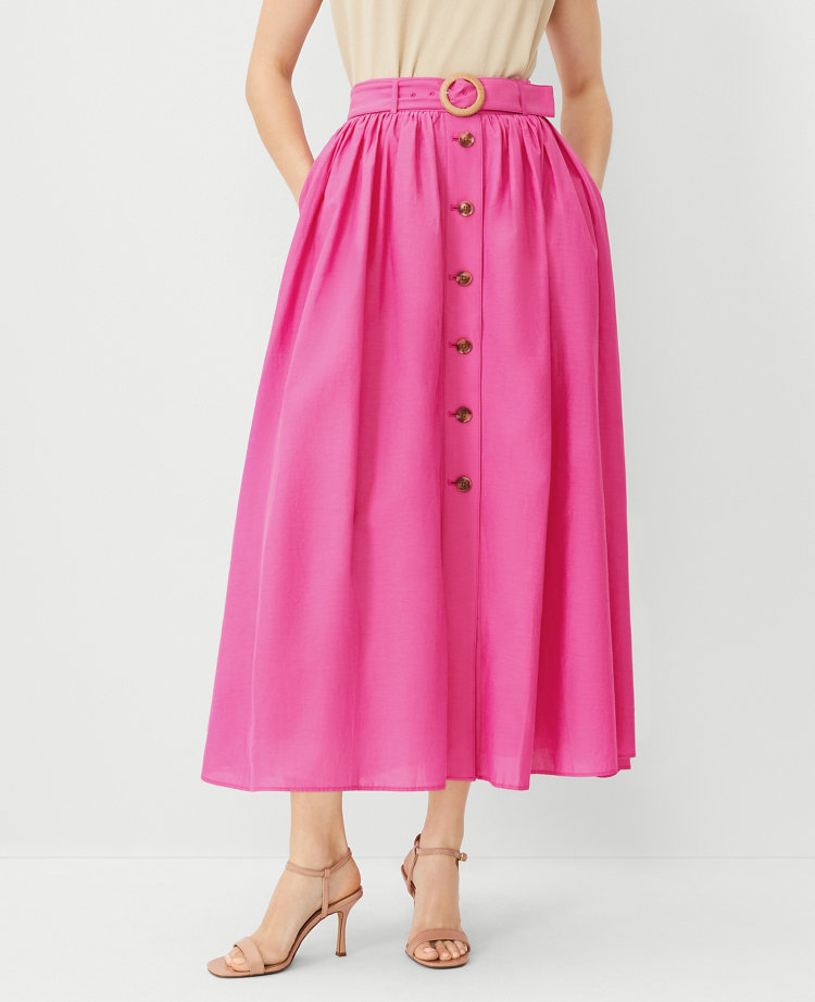 Ann Taylor Belted Button Pocket Maxi Skirt Bold Pink Women's