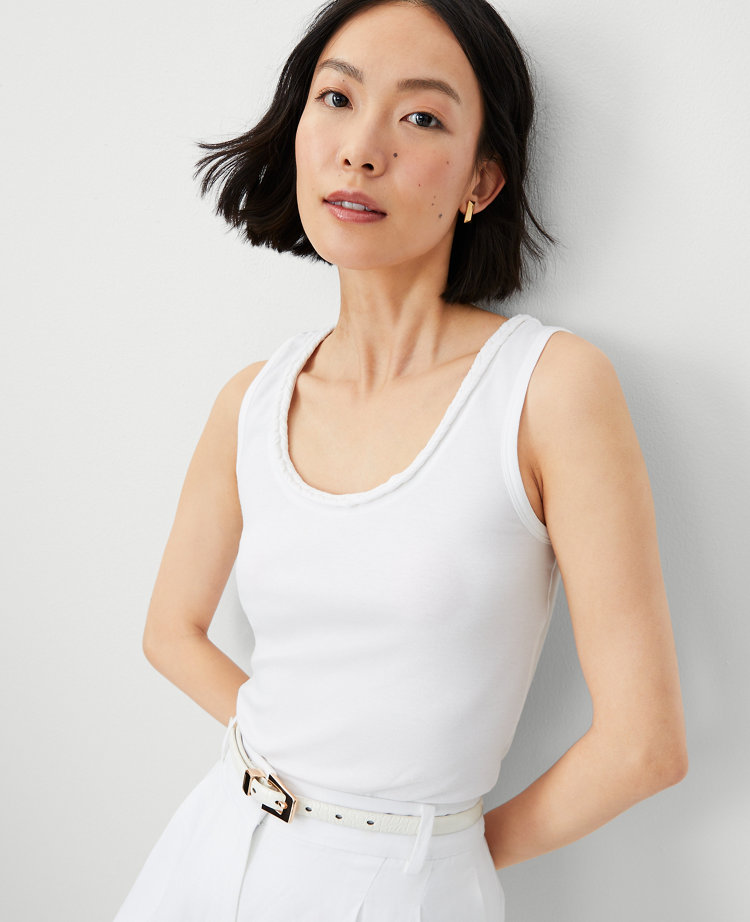 Ann Taylor Braided Scoop Neck Tank Top Size XL White Women's