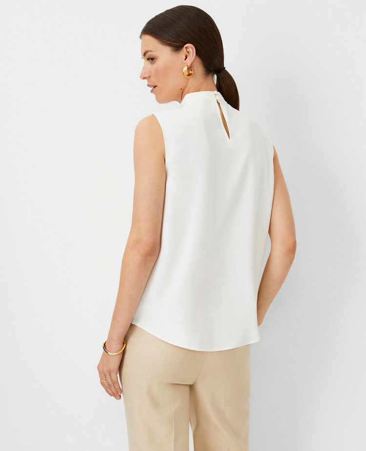 Pintucked Mock Neck Tank Top