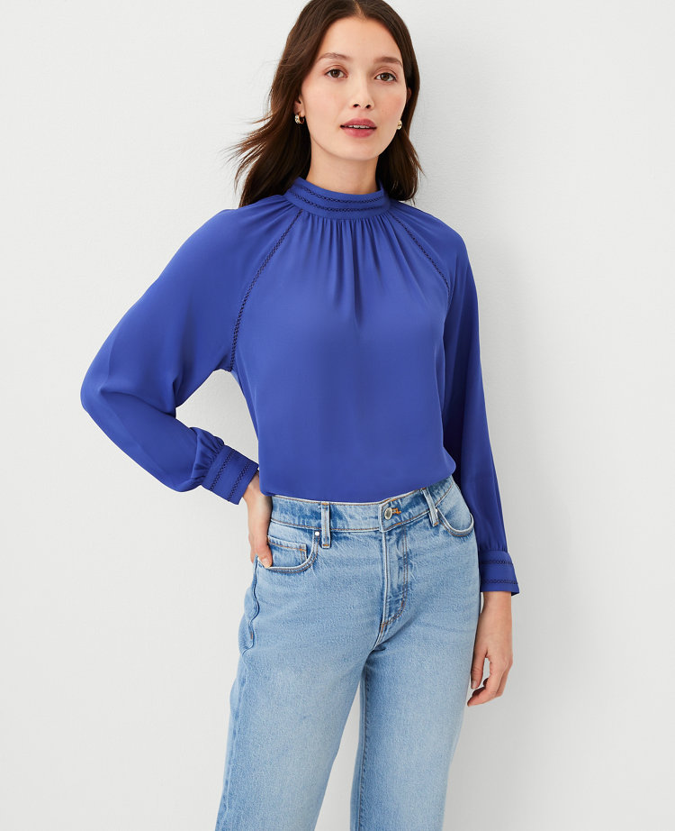 Blue high sale neck top