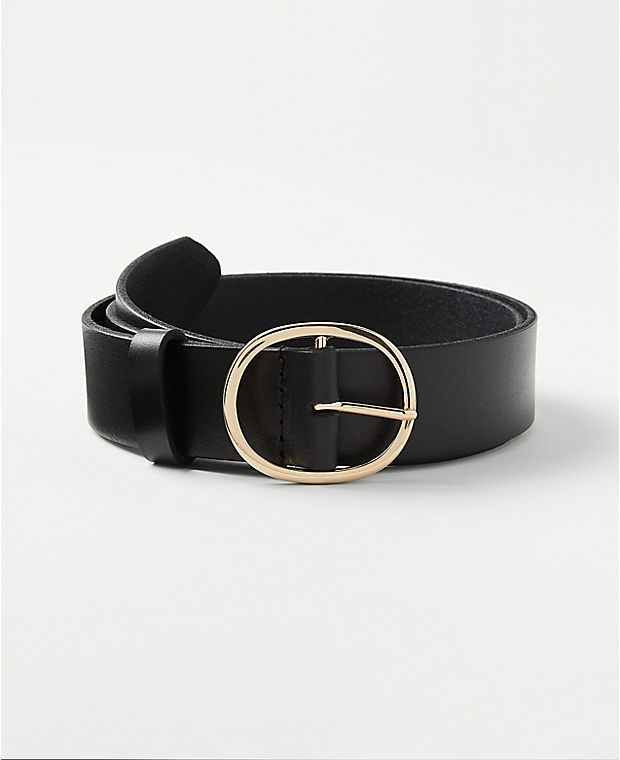 Oval Buckle Leather Belt