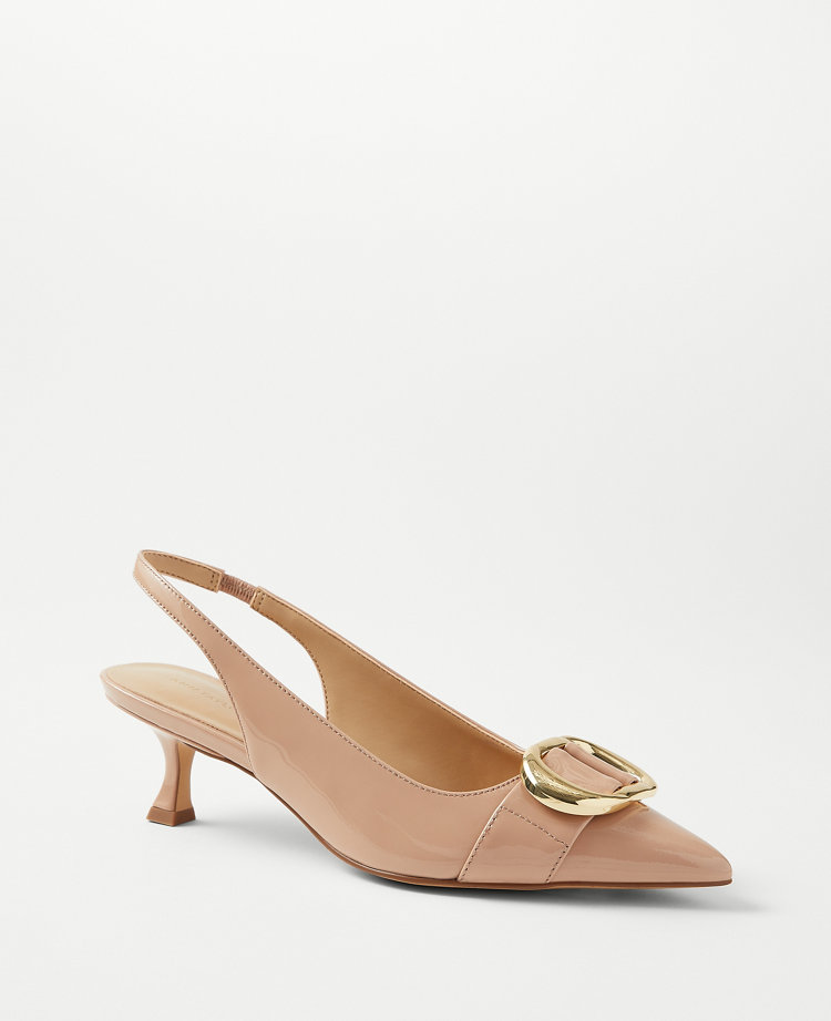 Ann Taylor Patent Buckle Pointy Toe Slingback Pumps Camel Women's