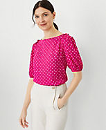 Dotted Mixed Media Puff Sleeve Top carousel Product Image 3