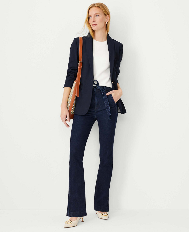 Petite Tie Waist Slim Jeans in Classic Rinse Wash