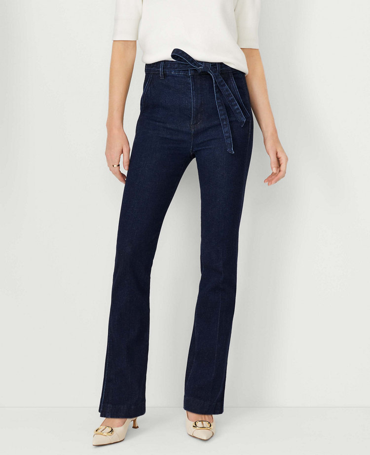 Petite Tie Waist Slim Jeans in Classic Rinse Wash