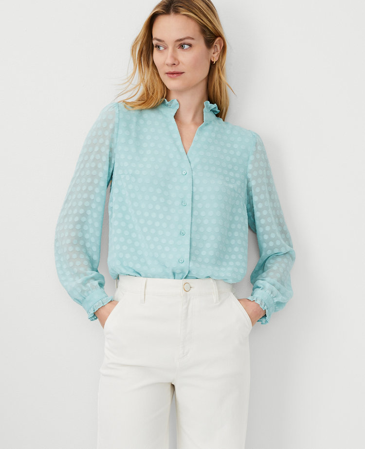 Dot Button-Front Blouse