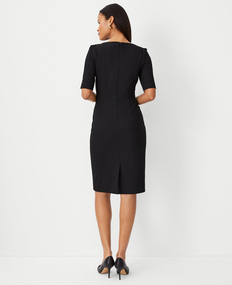 The Petite Elbow Sleeve Square Neck Dress in Seasonless Stretch - Curvy Fit