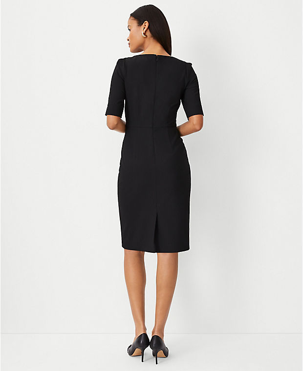 The Petite Elbow Sleeve Square Neck Dress in Seasonless Stretch - Curvy Fit