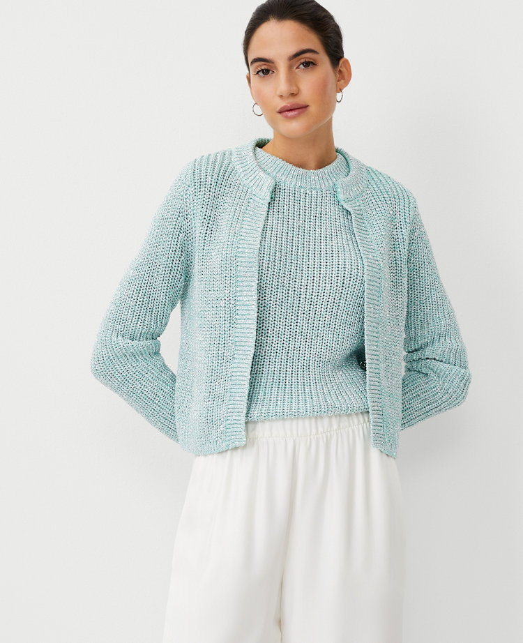 Ann Taylor Studio Collection Shimmer Cardigan Mint Froth Women's