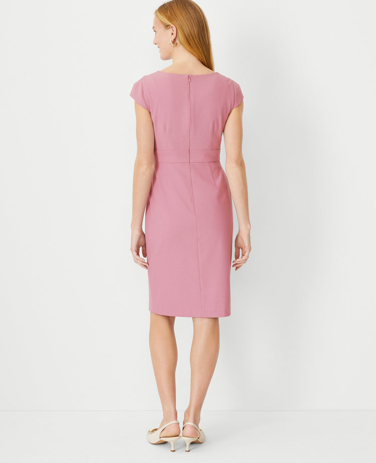 The Petite Scooped Square Neck Front Slit Sheath Dress in Bistretch