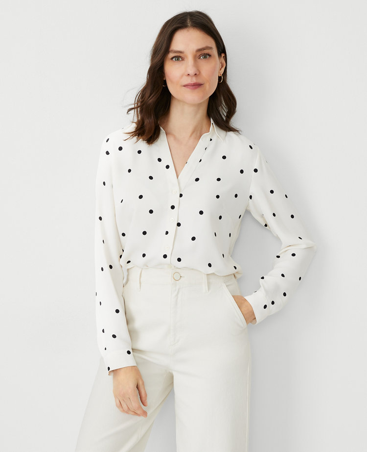 Balance Collection Polka Dots Black Long Sleeve Blouse Size M - 73