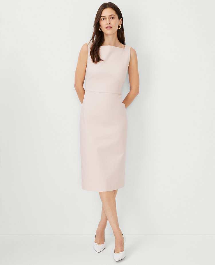 The High Square Neck Sheath Dress in Stretch Cotton