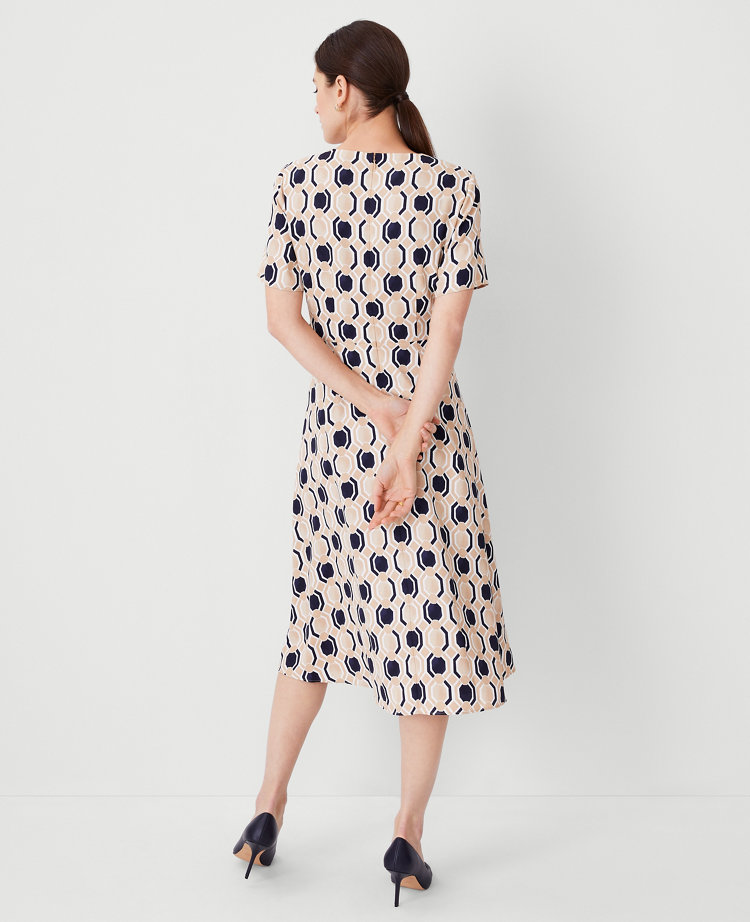 Geo Belted Twist Flare Dress