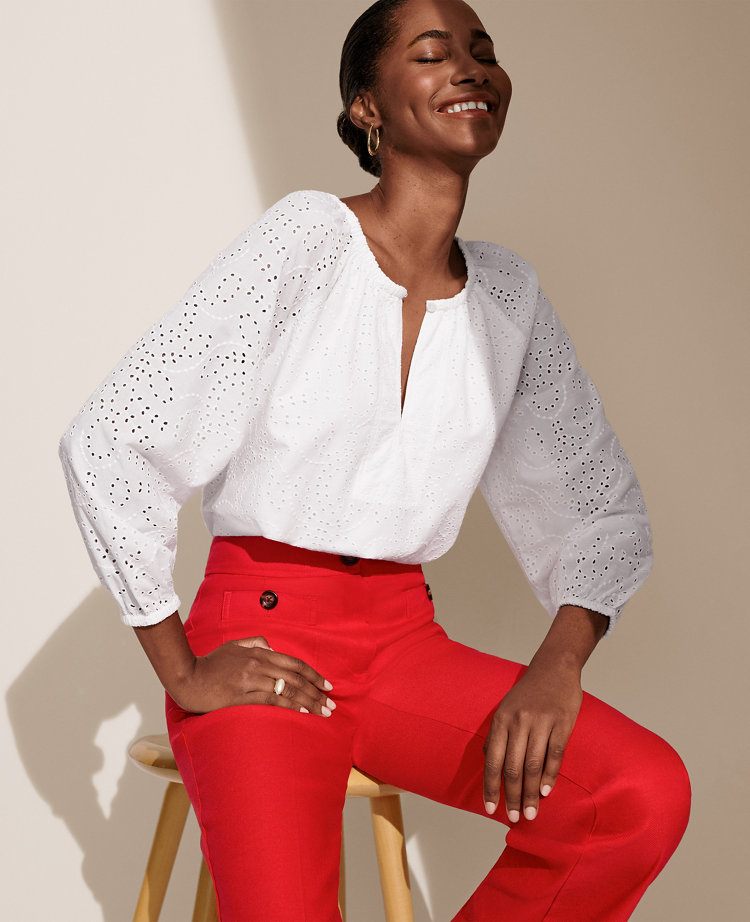 Ann Taylor Eyelet Raglan Popover Top