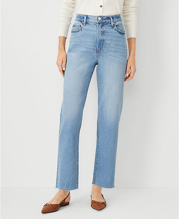 Petite AT Weekend Fresh Cut High Rise Straight Jeans in Light Vintage Wash - Curvy Fit