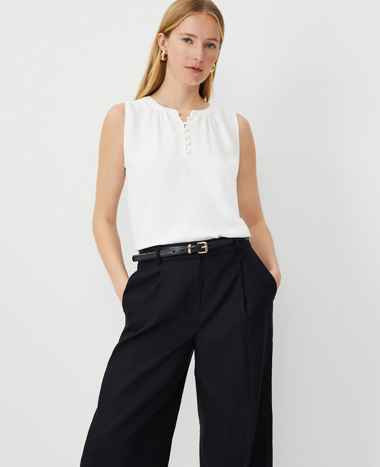 Ann Taylor Mixed Media Button Popover Top