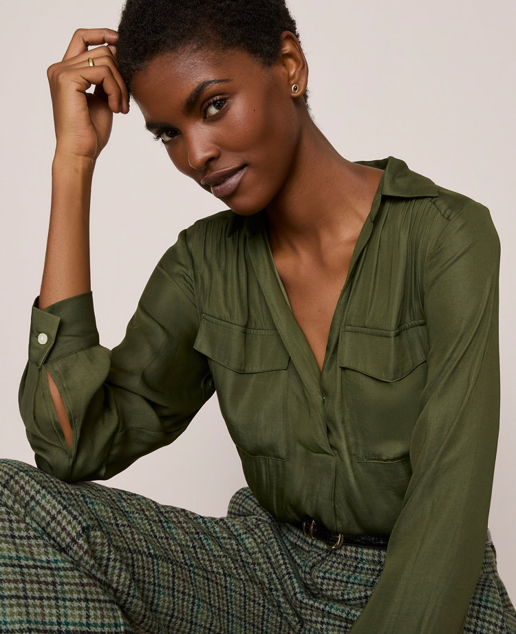 Ann Taylor Soft Drapey Camp Shirt In Green