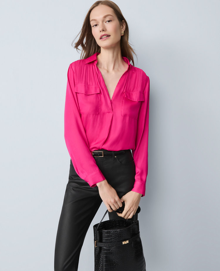 Ann Taylor Soft Drapey Camp Shirt In Pink