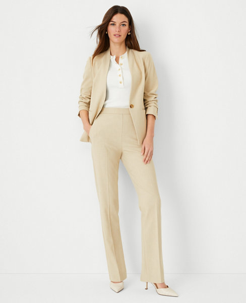 Beige Blazer Trouser Suit for Women, Business Casual Outfit, Beige Pantsuit  for Women, Wide Leg Pants With High Rise, Tall Women Pantsuit 