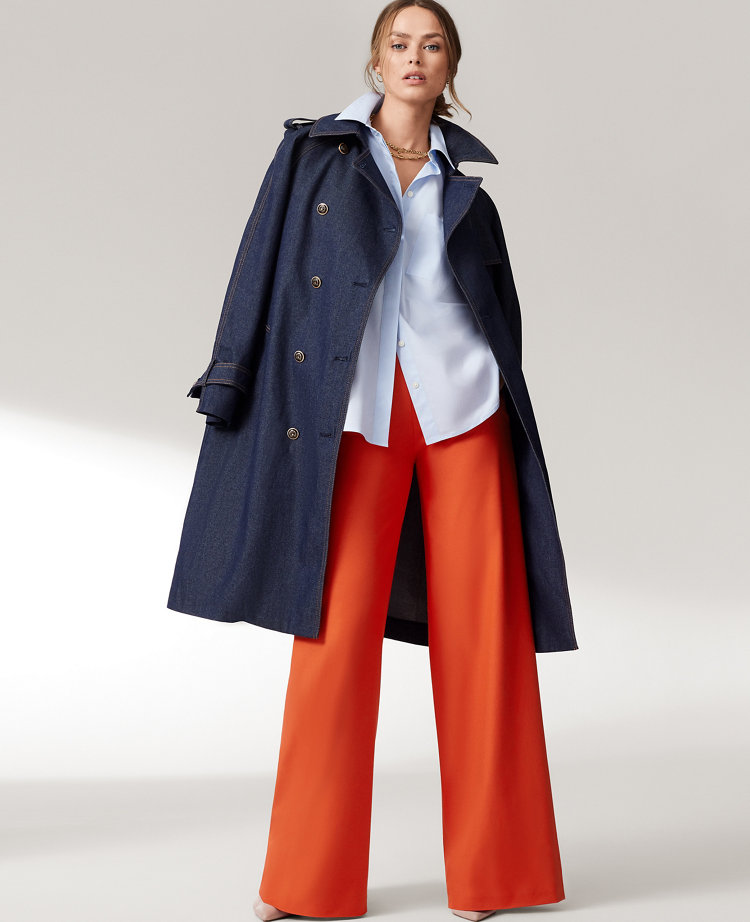 Petite Denim Long Raglan Trench Coat