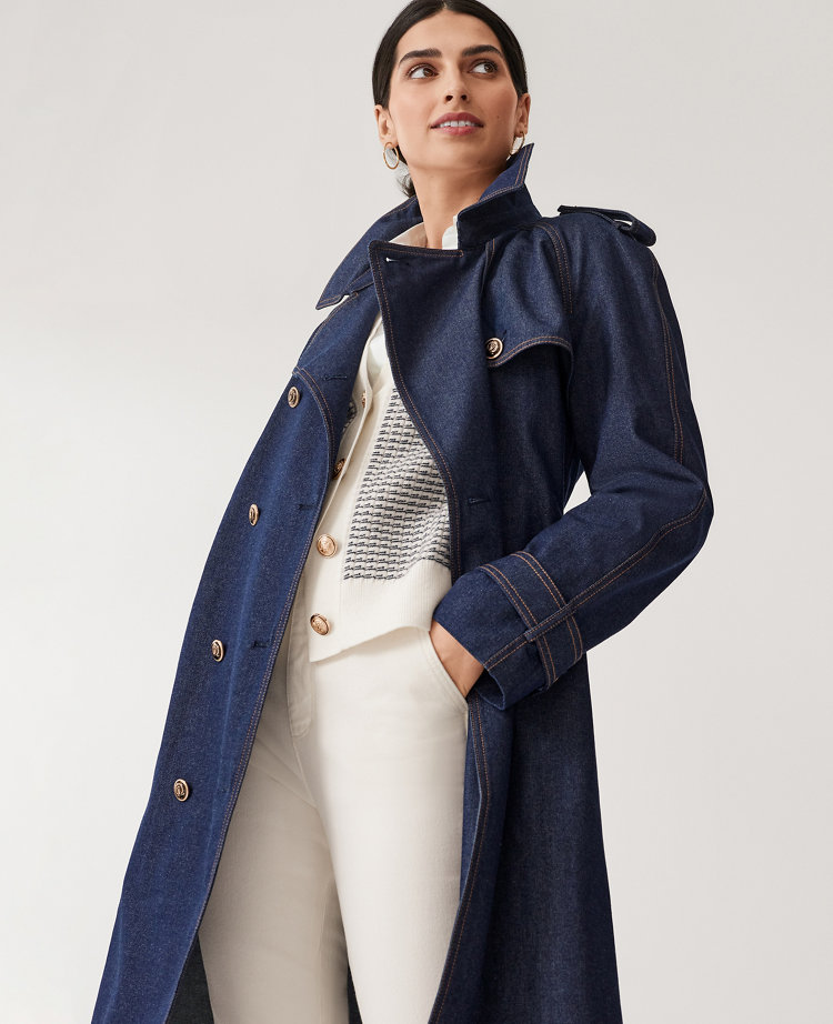 Petite Denim Long Raglan Trench Coat