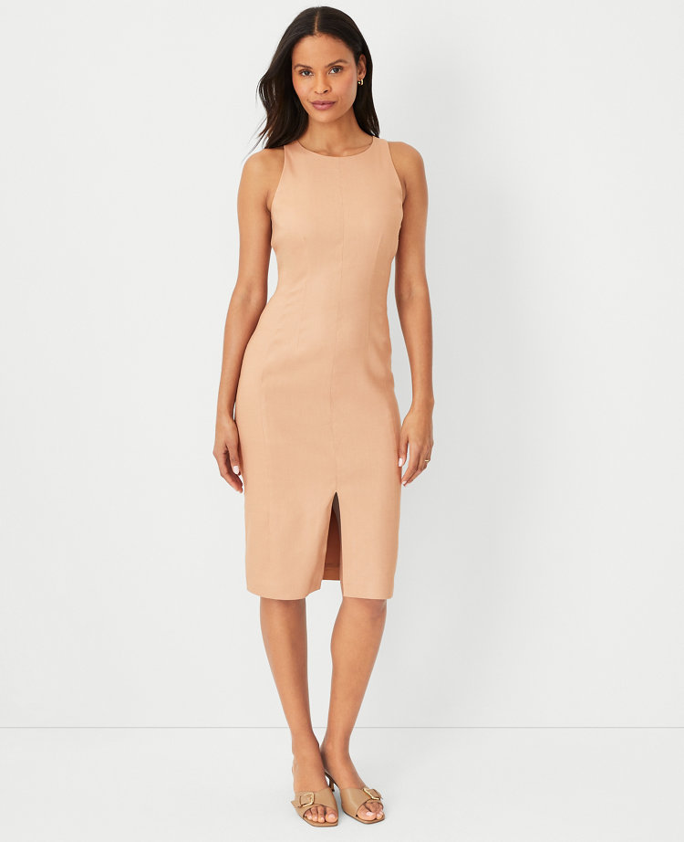 The Petite Cutaway Sheath Dress in Linen Twill