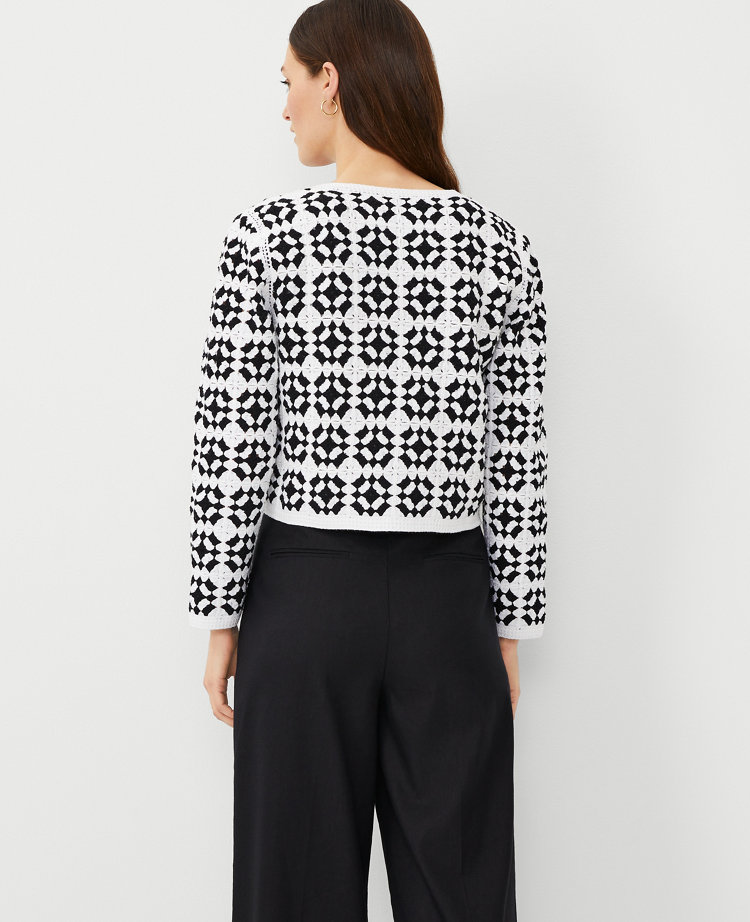 Ann Taylor Geo Crochet Cardigan White-Black Women's