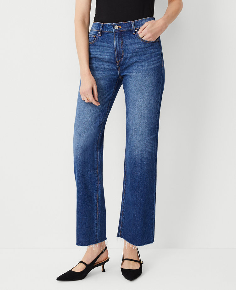 Petite Fresh Cut Mid Rise Straight Jeans in Dark Wash