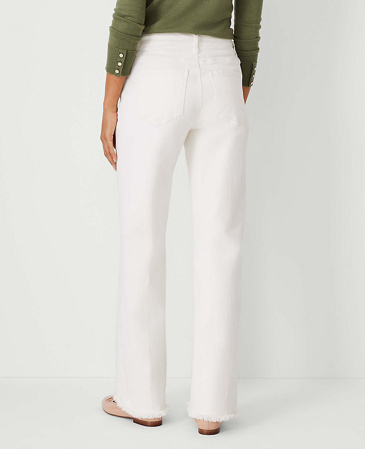 Petite Frayed Mid Rise Wide Leg Jeans in Ivory