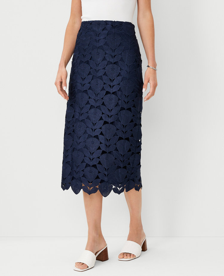 Ann Taylor Studio Collection Lace Midi Pencil Skirt Night Sky Women's