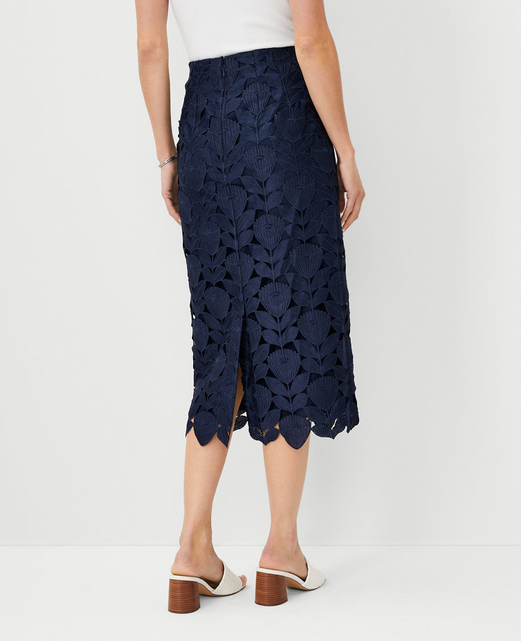 Ann Taylor Studio Collection Lace Midi Pencil Skirt Night Sky Women's