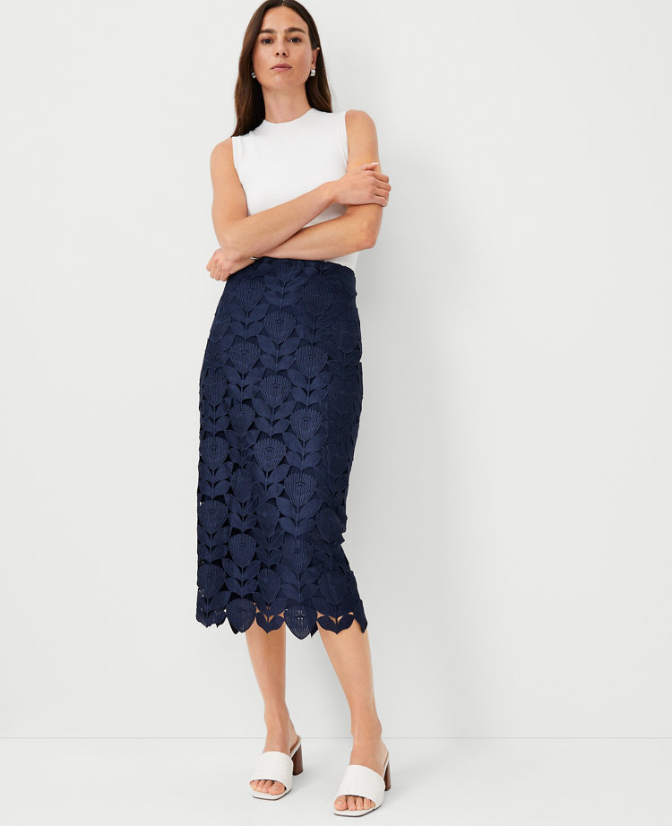 Navy blue pencil skirt lace best sale